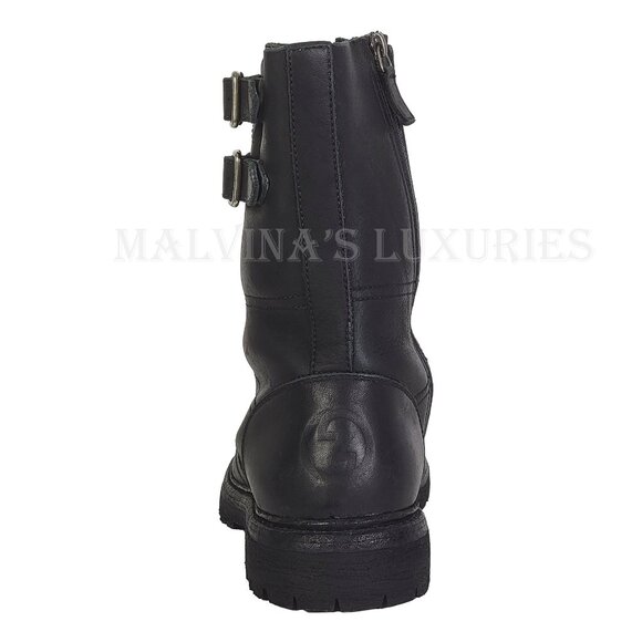 GUCCI BOOTS MENS LACE UP DISTRESSED BLACK LEATHER w LOGO sz 9 / 9.5 US - Picture 5 of 15